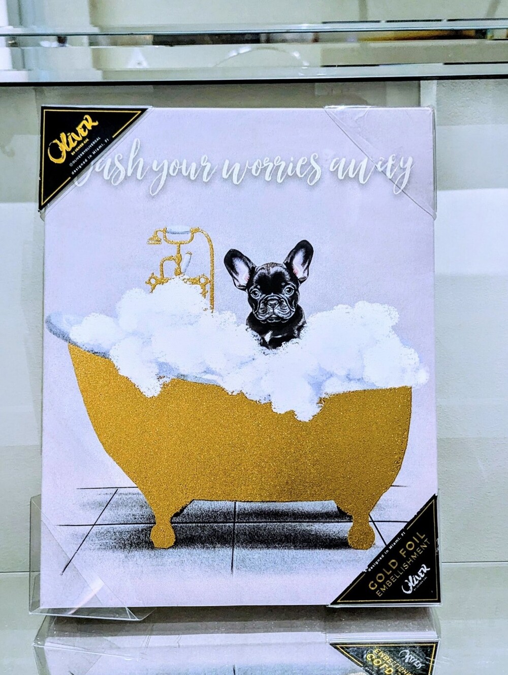 🔥LAST French Bulldog Frenchie Dog Gold Foil Bubble Bathtub Canvas Art